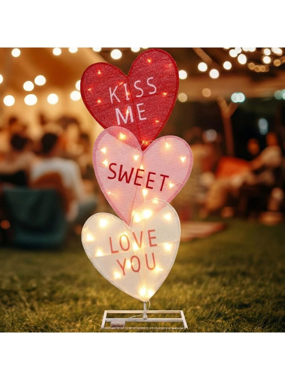 Pre-lit 41" Heart Lights with 50 Warm White LEDs - Valentine's Day Decor for